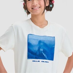 Billie Eilish Kids' White and Blue Graphic Tee t shirt